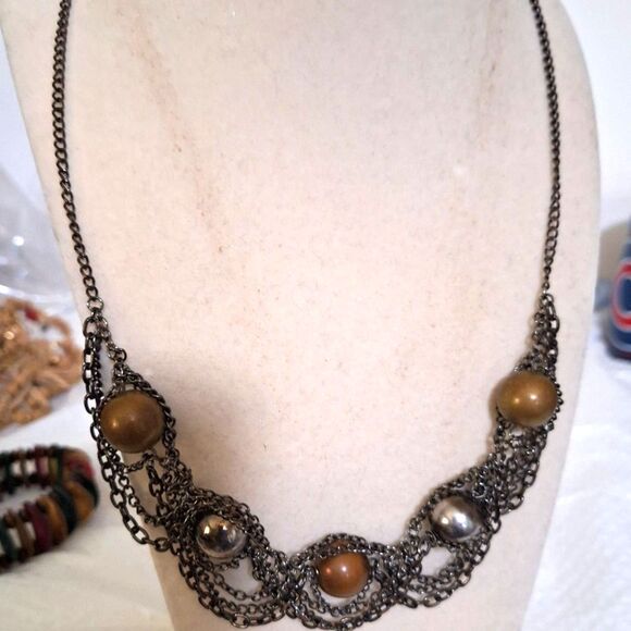A Ball & Chain Women's Necklace Steampunk Multi-Layered Whimsigoth Metallic - Picture 1 of 8